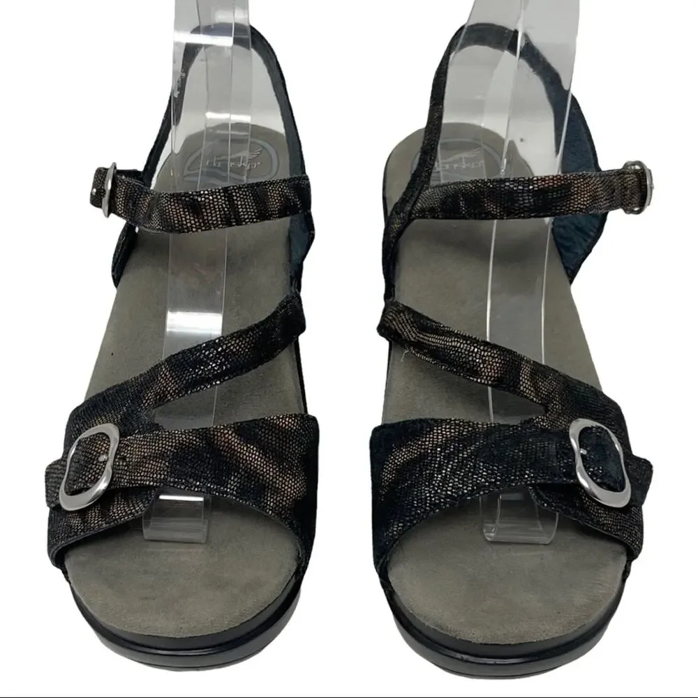 Dansko Sandi Leather Sandals In Iridescent Coffee Swirl Women's Size 40